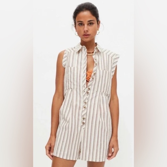 Urban Outfitters Pants - Urban Outfitters Zoey Workwear Striped Romper